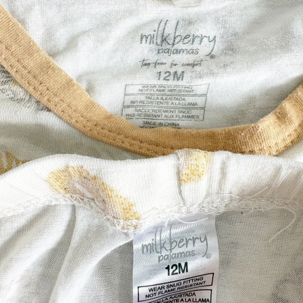 Milkberry Baby Lion Animal Print Neutral Safari Bamboo Pajama Set Size‎ 12M